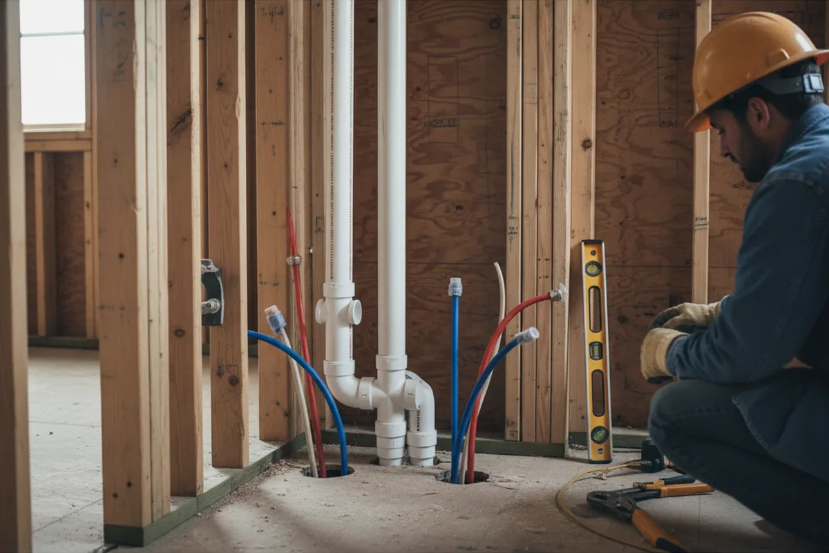 Drain and supply rough-in during Sump Pump Repair in Island Park